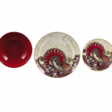 Set di piatti da 18 pezzi piano, fondo, frutta decoro ceramica rosso 71505