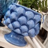 Portavaso in ceramica blu artigianale decorata pigna