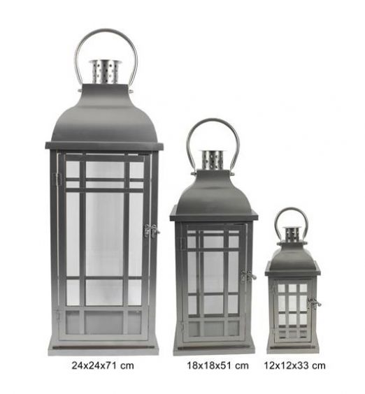 Lanterna in metallo color Argento 3 dimensioni facce in vetro