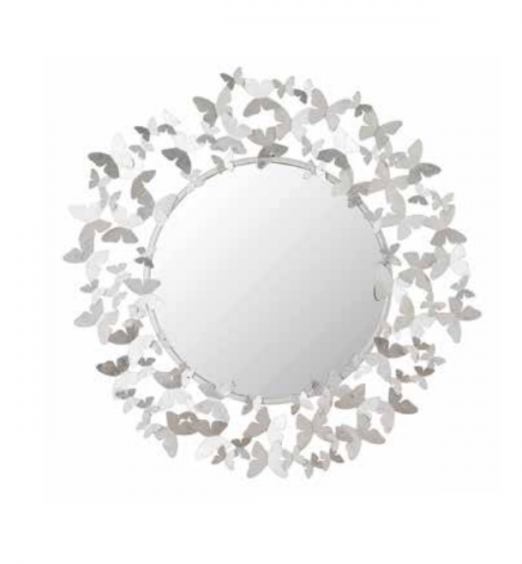 Specchio rotondo con cornice argentata 3d con farfalle AFB021