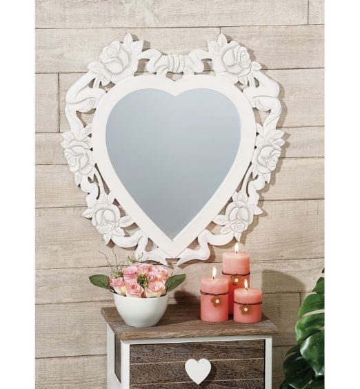 Specchio con cornice in legno a forma di cuore 42156