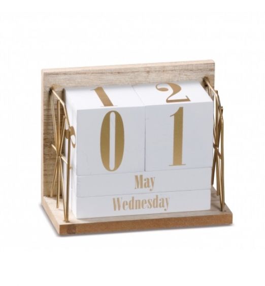 Calendario perpetuo in legno da scrivania con cubetti 66684