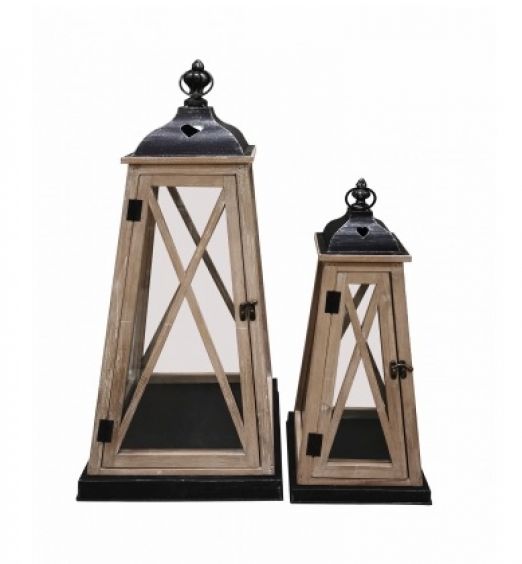 Lanterne portacandela in legno e metallo nero in 2 dimensioni 72169