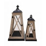 Lanterne portacandela in legno e metallo nero in 2 dimensioni 72169