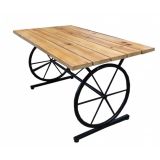 Tavolo in legno con struttura in ferro a forma di carretto 72197