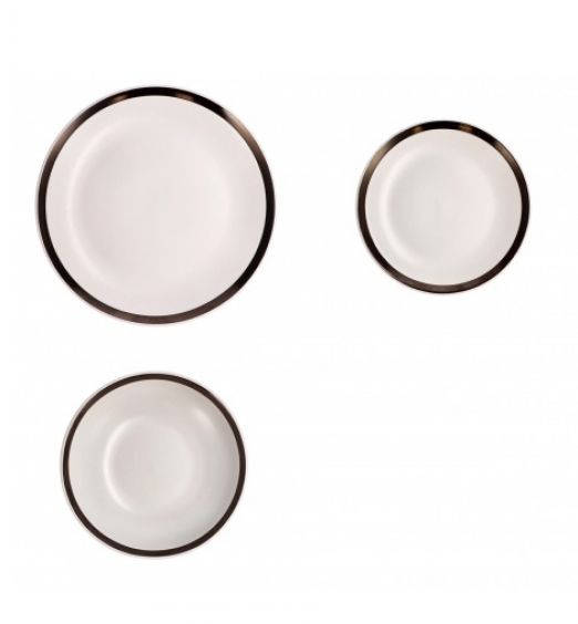 Set di 18 piatti fondo piano frutta in ceramica bianco con orlo scuro 74444