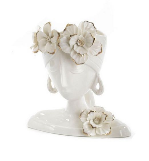 Vaso in Cachepot in porcellana bianca lucida busto donna PB17944