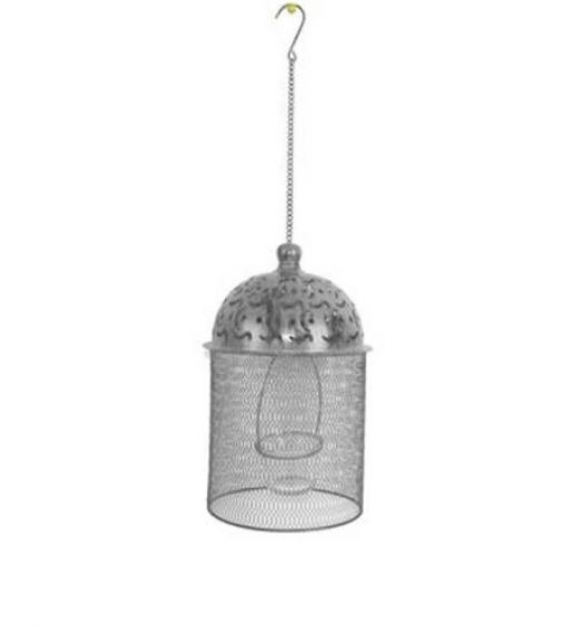 Lanterna in metallo tonda grigia con bicchiere portacandela