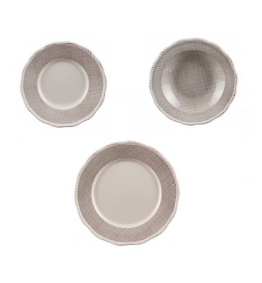 Set di 18 piatti in ceramica tortora con bordi ondulati 65973