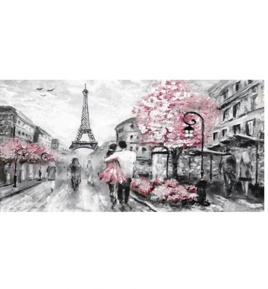 Quadro Parigi Rosa con Torre Eiffel e Innamorati M1349