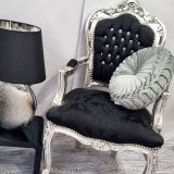 Sedia elegante stile barocco argentata cuscini velluto nero MAA122