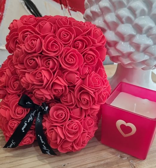 Orsacchiotto rose artificiali regalo per anniversari, San Valentino