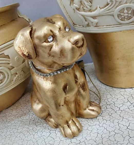 Statua in ceramica stile barocco cane d'orato con swarovsky