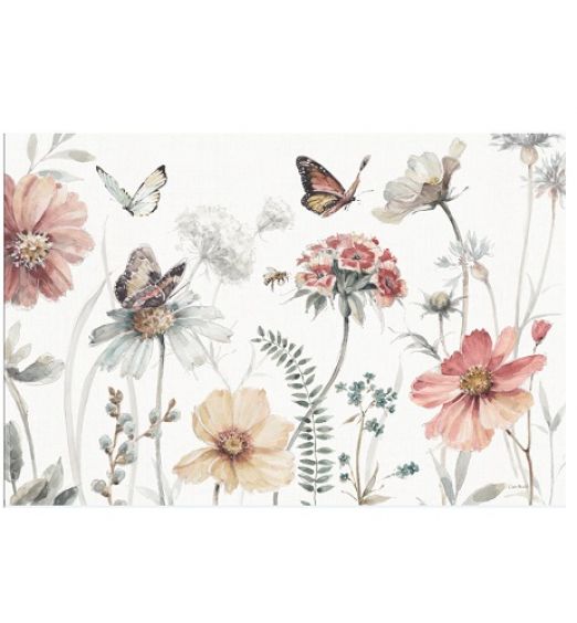 Quadro floreale stampato con fiori piante e farfalle WA1072